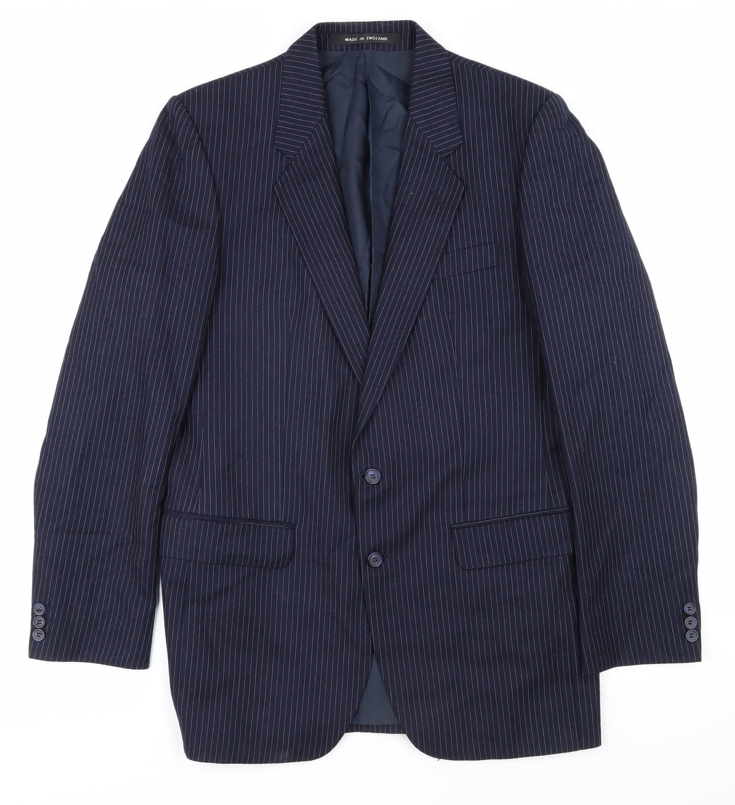 THE LABEL Mens Blue Striped Wool Jacket Blazer Size 40 Regular
