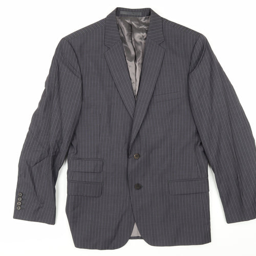 Kenneth Cole Mens Grey Striped Wool Jacket Blazer Size 42 Regular