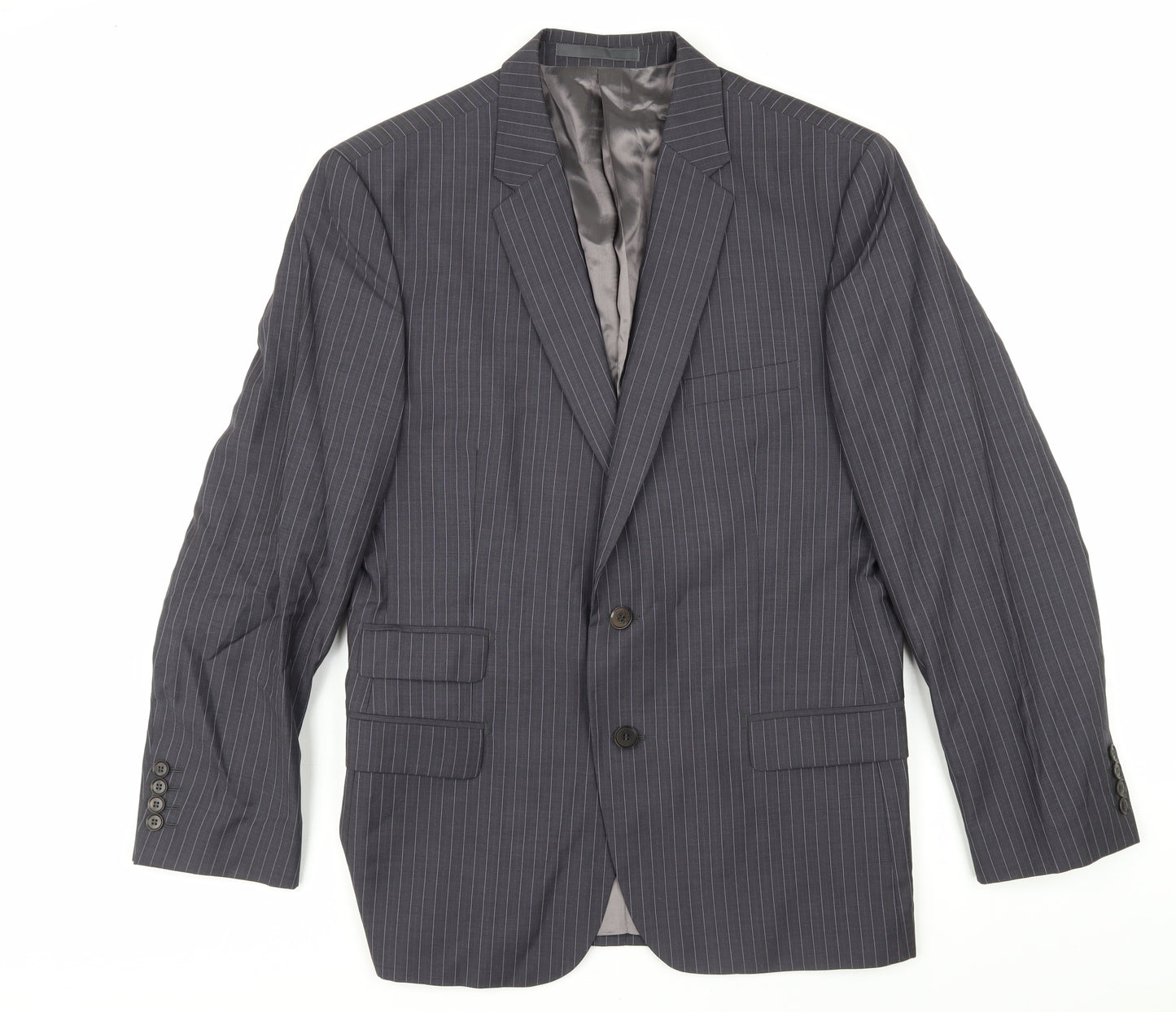 Kenneth Cole Mens Grey Striped Wool Jacket Blazer Size 42 Regular