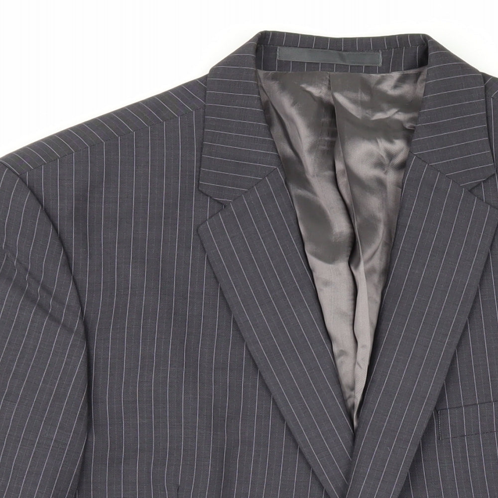 Kenneth Cole Mens Grey Striped Wool Jacket Blazer Size 42 Regular