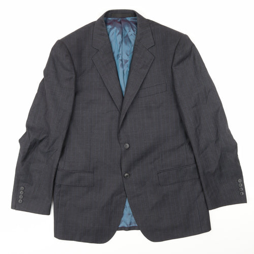 Marks and Spencer Mens Grey Striped Wool Jacket Blazer Size M Regular