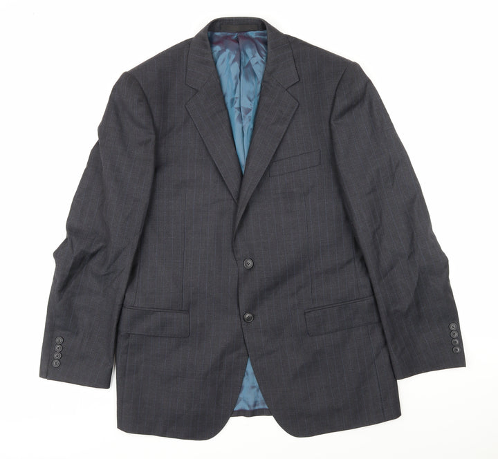 Marks and Spencer Mens Grey Striped Wool Jacket Blazer Size M Regular