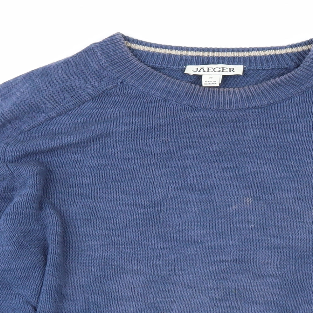 Jaeger Mens Blue Round Neck Cotton Pullover Jumper Size M Long Sleeve