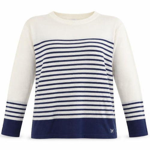 Crew Clothing Womens Blue Boat Neck Striped Nylon Pullover Jumper Size 10