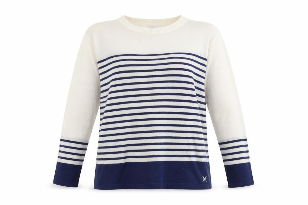 Crew Clothing Womens Blue Boat Neck Striped Nylon Pullover Jumper Size 10