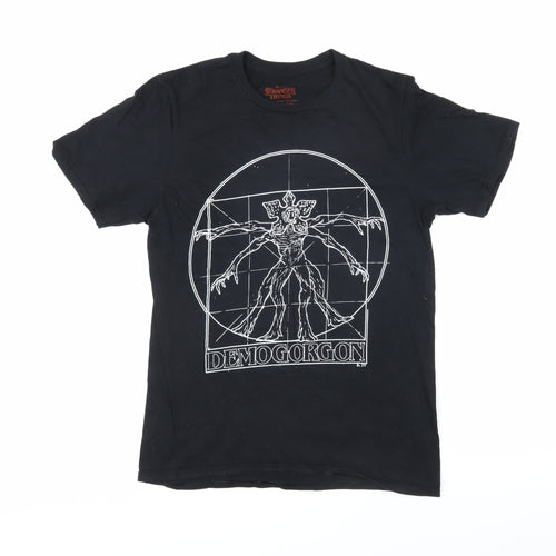 Stranger Things Womens Black Cotton Basic T-Shirt Size S Round Neck - Demogorgon