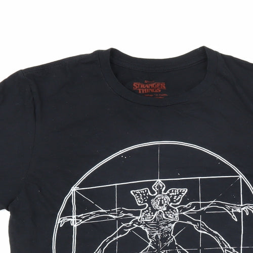 Stranger Things Womens Black Cotton Basic T-Shirt Size S Round Neck - Demogorgon