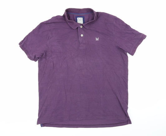 Crew Clothing Mens Purple 100% Cotton Polo Size XL Collared Button