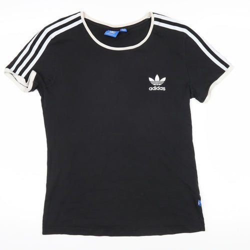 Addidas Womens Black 100% Cotton Basic T-Shirt Size 14 Round Neck