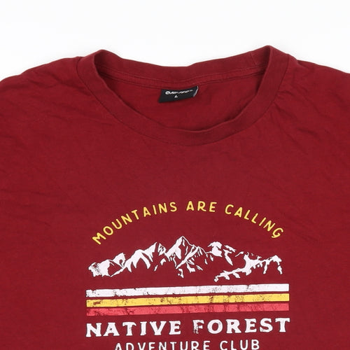 Hitek Mens Red Cotton T-Shirt Size L Round Neck - Mountains are calling Native forest adventure club