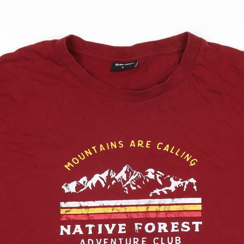 Hitek Mens Red Cotton T-Shirt Size L Round Neck - Mountains are calling Native forest adventure club