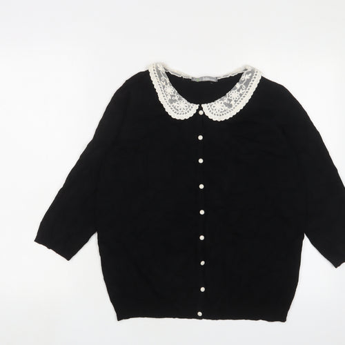 Marks and Spencer Womens Black Collared Viscose Cardigan Jumper Size 16 - Button up