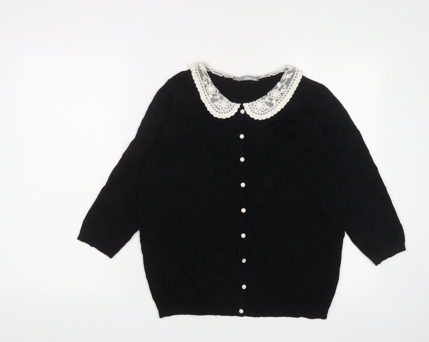 Marks and Spencer Womens Black Collared Viscose Cardigan Jumper Size 16 - Button up