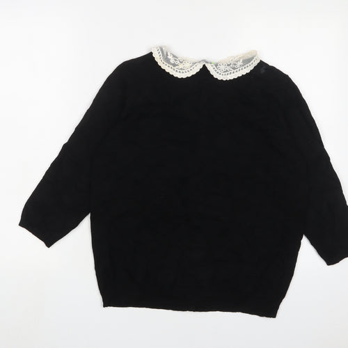 Marks and Spencer Womens Black Collared Viscose Cardigan Jumper Size 16 - Button up