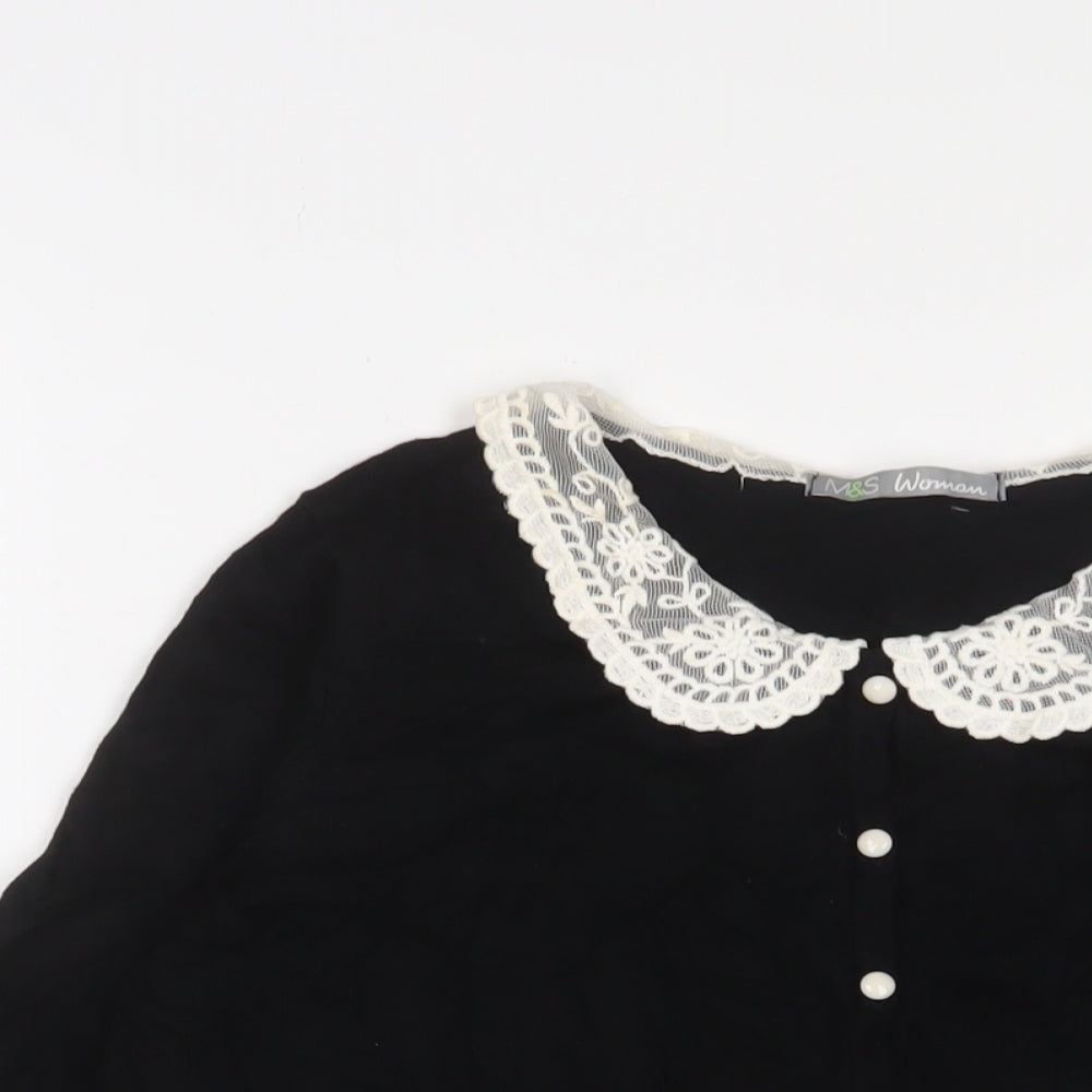 Marks and Spencer Womens Black Collared Viscose Cardigan Jumper Size 16 - Button up