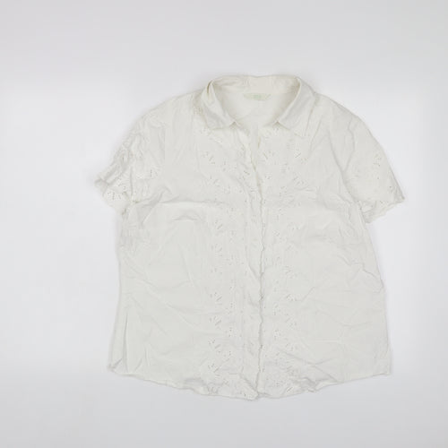 Marks and Spencer Womens White Cotton Basic Button-Up Size 18 Collared - Embroidered