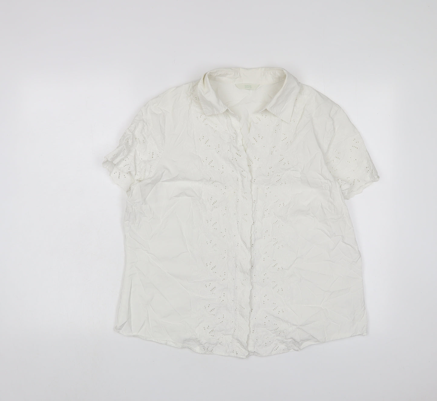 Marks and Spencer Womens White Cotton Basic Button-Up Size 18 Collared - Embroidered