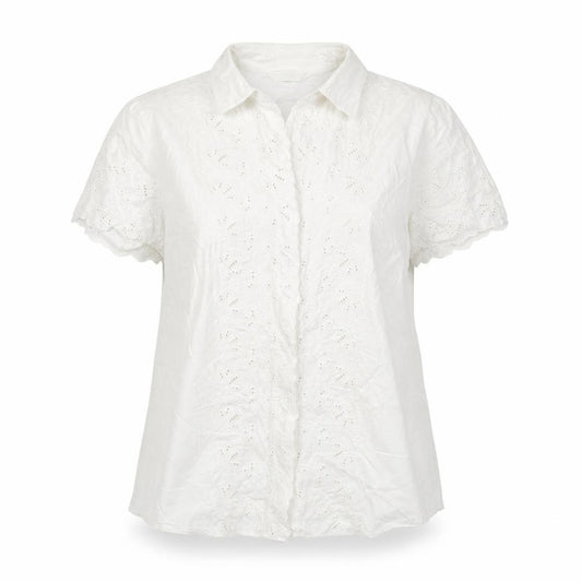 Front view of Marks & Spencer women’s white cotton basic button-up, size UK 18, collared - embroidered