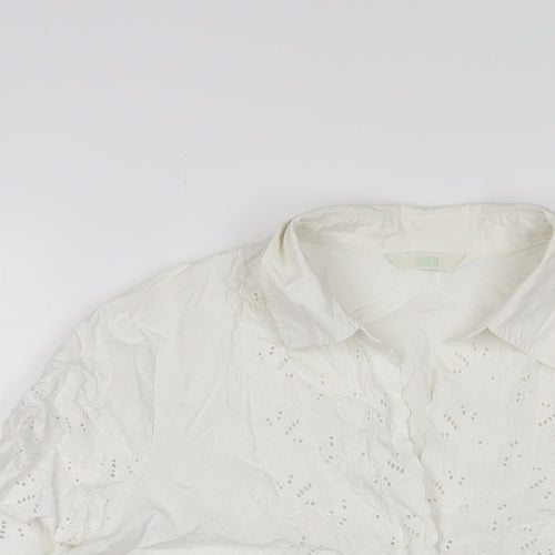 Marks and Spencer Womens White Cotton Basic Button-Up Size 18 Collared - Embroidered