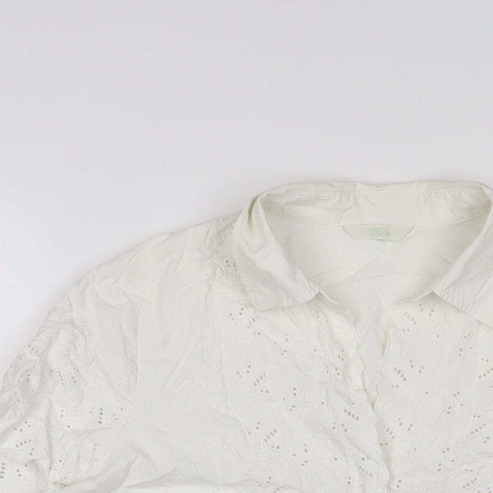 Marks and Spencer Womens White Cotton Basic Button-Up Size 18 Collared - Embroidered