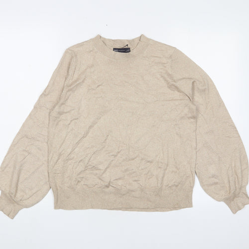 Marks and Spencer Womens Gold Round Neck Viscose Pullover Jumper Size M - Glitter