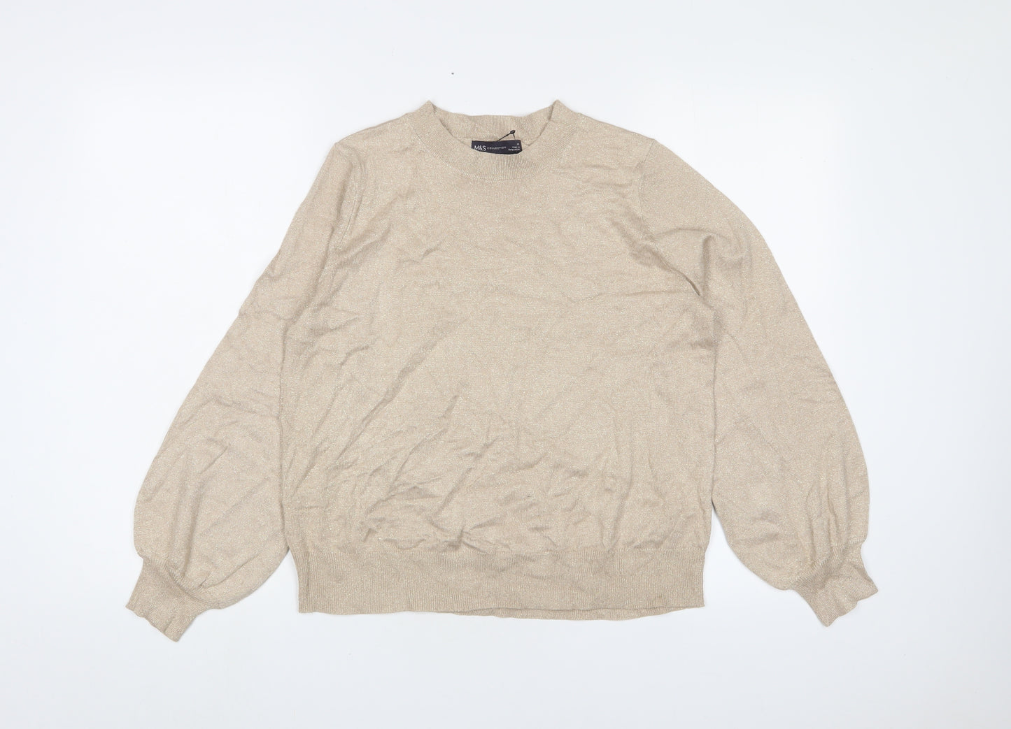Marks and Spencer Womens Gold Round Neck Viscose Pullover Jumper Size M - Glitter