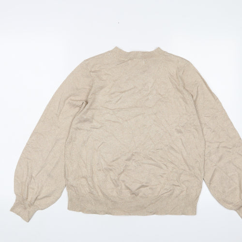 Marks and Spencer Womens Gold Round Neck Viscose Pullover Jumper Size M - Glitter