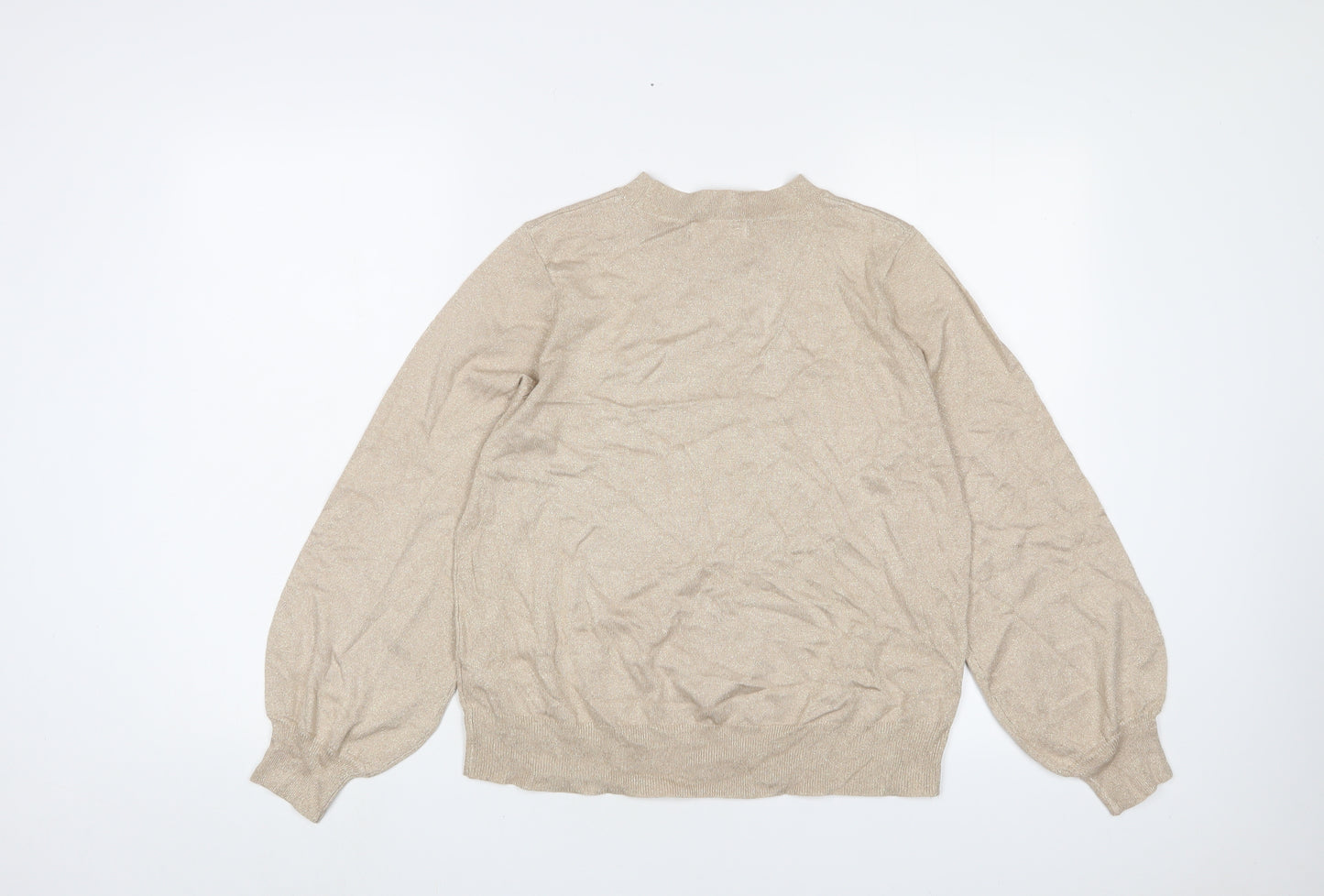 Marks and Spencer Womens Gold Round Neck Viscose Pullover Jumper Size M - Glitter