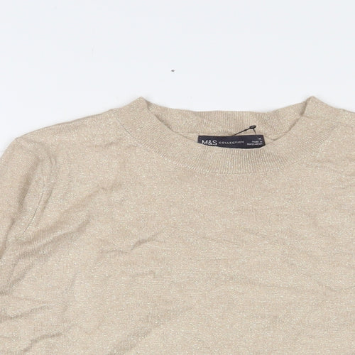 Marks and Spencer Womens Gold Round Neck Viscose Pullover Jumper Size M - Glitter