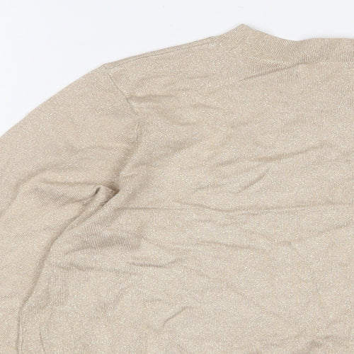 Marks and Spencer Womens Gold Round Neck Viscose Pullover Jumper Size M - Glitter