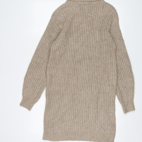 Marks and Spencer Womens Brown Polyester Jumper Dress Size S Roll Neck Pullover