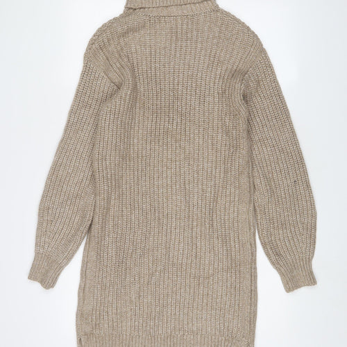 Marks and Spencer Womens Brown Polyester Jumper Dress Size S Roll Neck Pullover