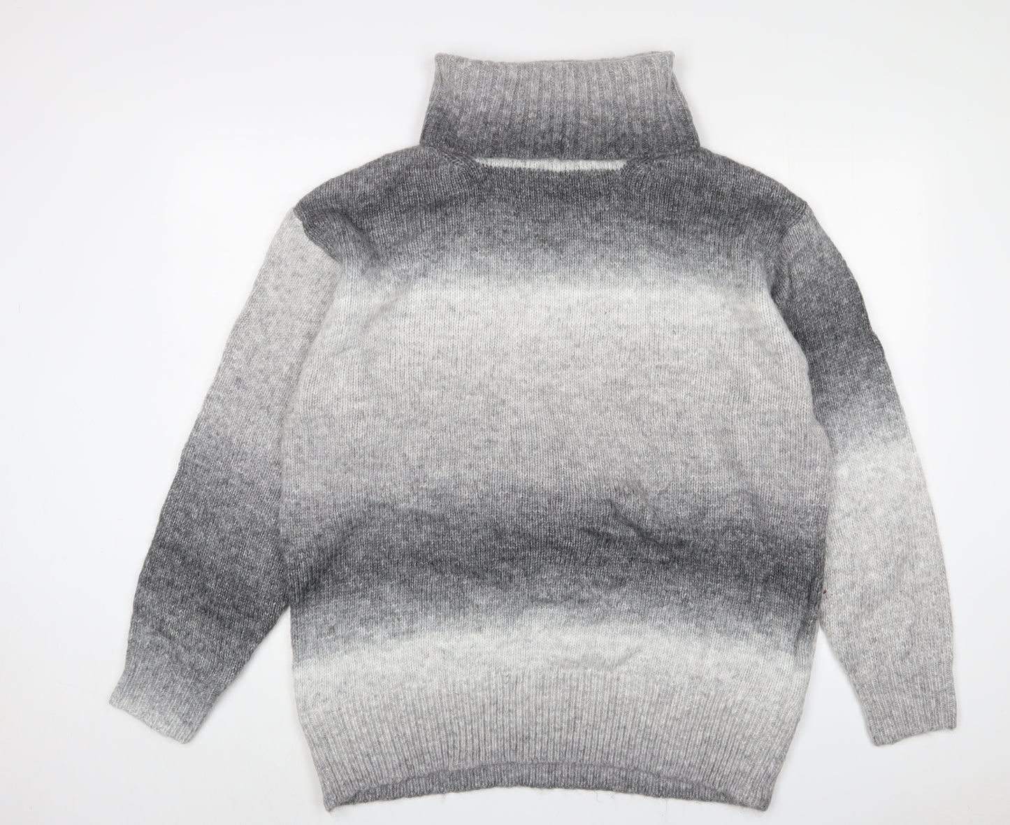 Marks and Spencer Womens Grey Roll Neck Striped Acrylic Pullover Jumper Size L
