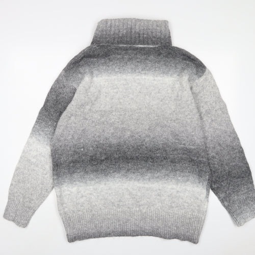 Marks and Spencer Womens Grey Roll Neck Striped Acrylic Pullover Jumper Size L