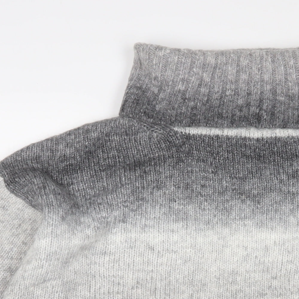 Marks and Spencer Womens Grey Roll Neck Striped Acrylic Pullover Jumper Size L