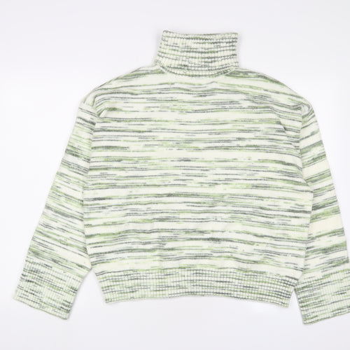 Marks and Spencer Womens Green Roll Neck Geometric Polyester Pullover Jumper Size L