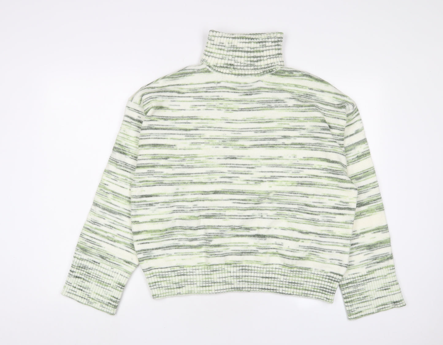 Marks and Spencer Womens Green Roll Neck Geometric Polyester Pullover Jumper Size L