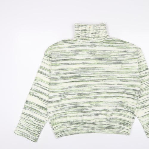 Marks and Spencer Womens Green Roll Neck Geometric Polyester Pullover Jumper Size L