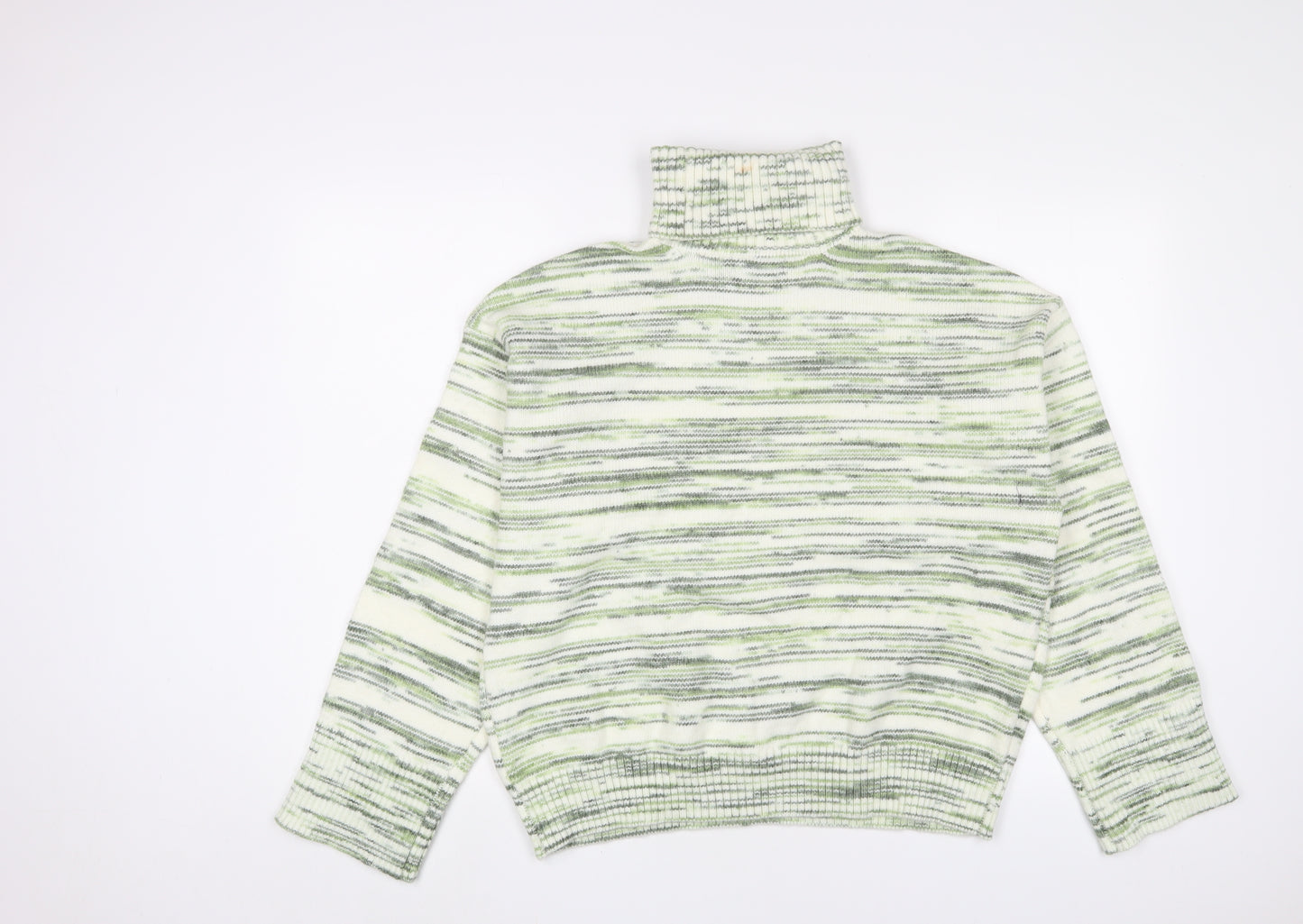Marks and Spencer Womens Green Roll Neck Geometric Polyester Pullover Jumper Size L