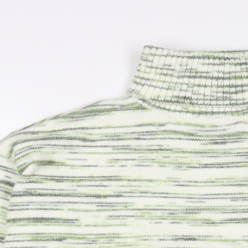 Marks and Spencer Womens Green Roll Neck Geometric Polyester Pullover Jumper Size L
