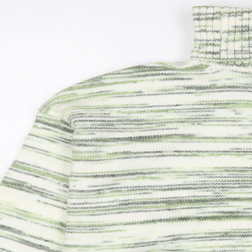Marks and Spencer Womens Green Roll Neck Geometric Polyester Pullover Jumper Size L