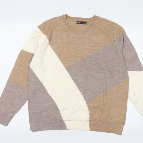 Marks and Spencer Womens Brown Crew Neck Geometric Acrylic Pullover Jumper Size 18