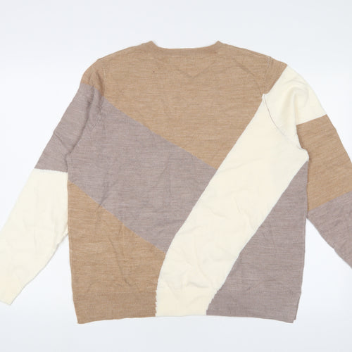 Marks and Spencer Womens Brown Crew Neck Geometric Acrylic Pullover Jumper Size 18