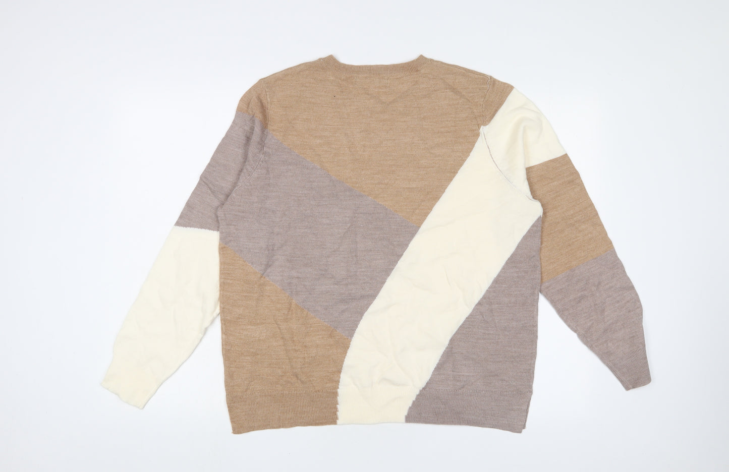 Marks and Spencer Womens Brown Crew Neck Geometric Acrylic Pullover Jumper Size 18