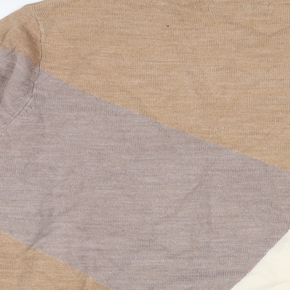 Marks and Spencer Womens Brown Crew Neck Geometric Acrylic Pullover Jumper Size 18
