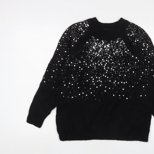 Marks and Spencer Womens Black Round Neck Acrylic Pullover Jumper Size M - Sequins