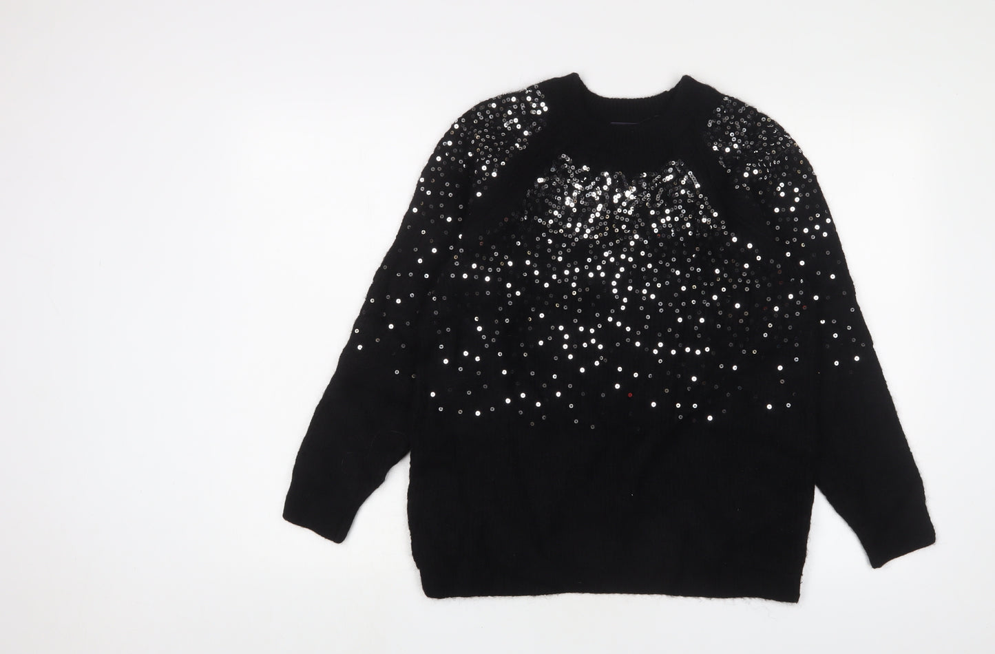 Marks and Spencer Womens Black Round Neck Acrylic Pullover Jumper Size M - Sequins