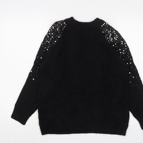 Marks and Spencer Womens Black Round Neck Acrylic Pullover Jumper Size M - Sequins