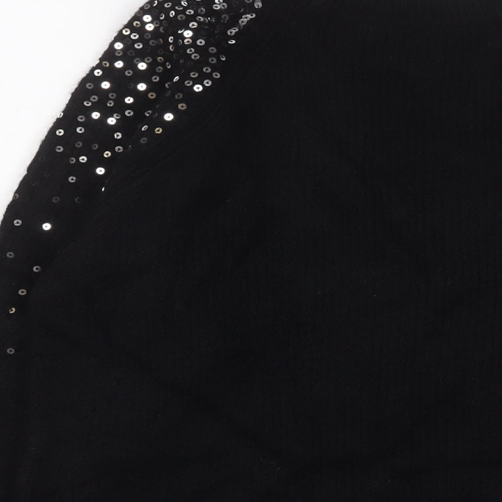 Marks and Spencer Womens Black Round Neck Acrylic Pullover Jumper Size M - Sequins