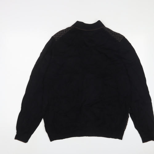 Autograph Mens Black Geometric Cotton Polo Size XL Collared Zip